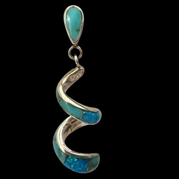 Vintage Sterling Silver Turquoise Blue Opal Spiral Drop Earrings Native American - Picture 4 of 11